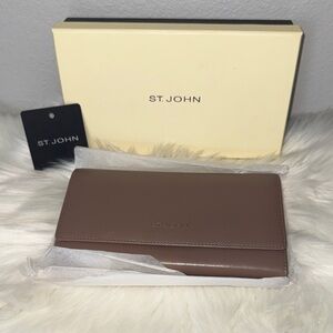 St. John Leather Clutch Wallet - Taupe Brown